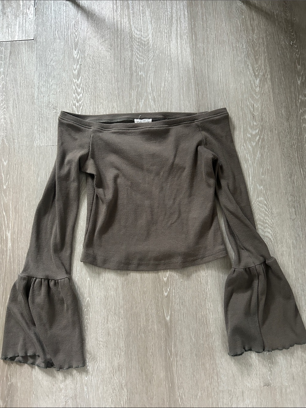 LF olive green bell sleeve off the shoulder top